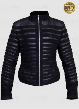 Regina King Watchmen Angela Abar Black Strips Leather Jacket